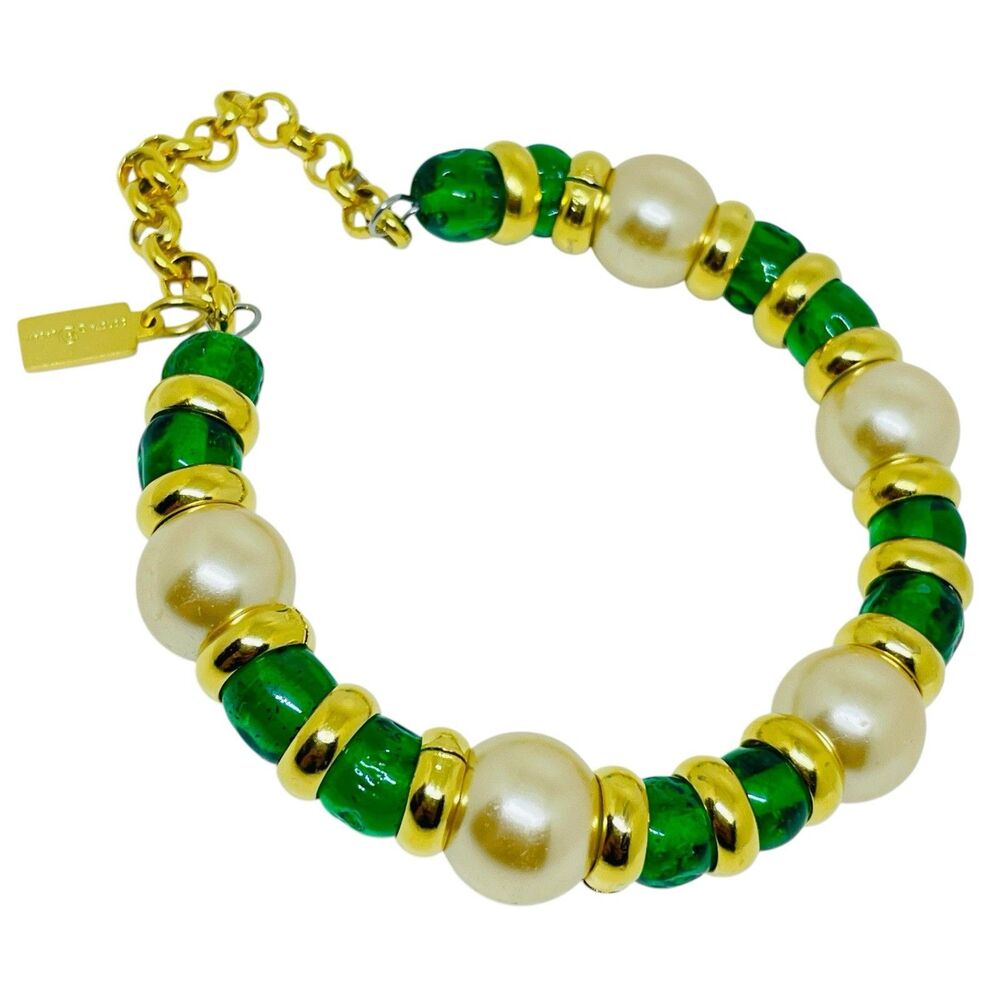 PARIS 1980s Collection - gold plated chain glass beads bracelet by DOROTA LASAK